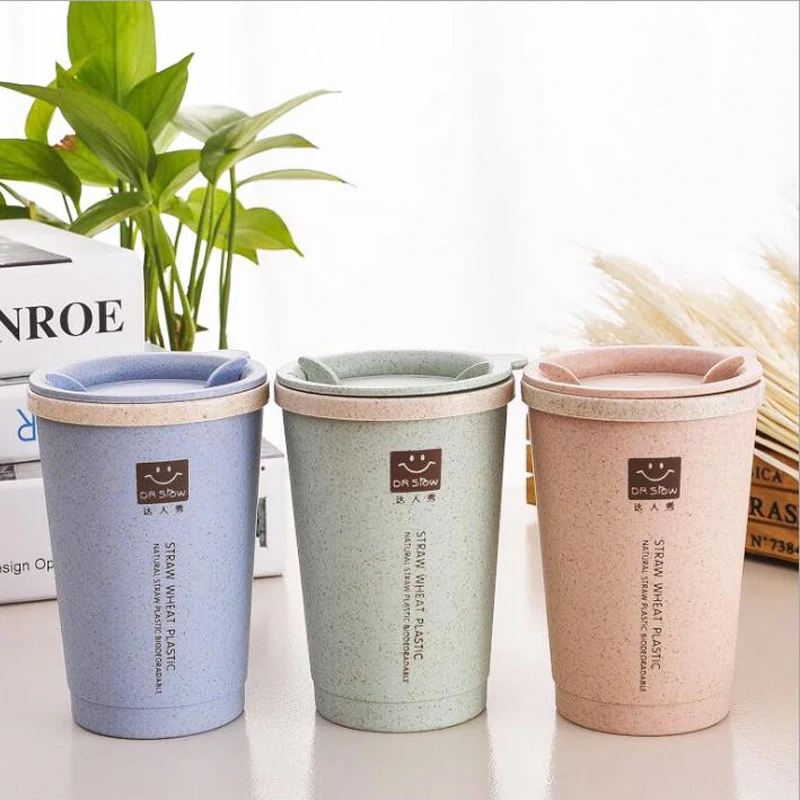 

280ML Double-wall Insulation Wheat Fiber Straw Coffee Cup Travel Mug Leakproof Plastic Cups with Lids Tea Cup Coffee Cup2