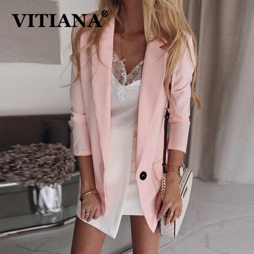 VITIANA Женский Повседневный блейзер Feminino однотонный черный офисный Длинный