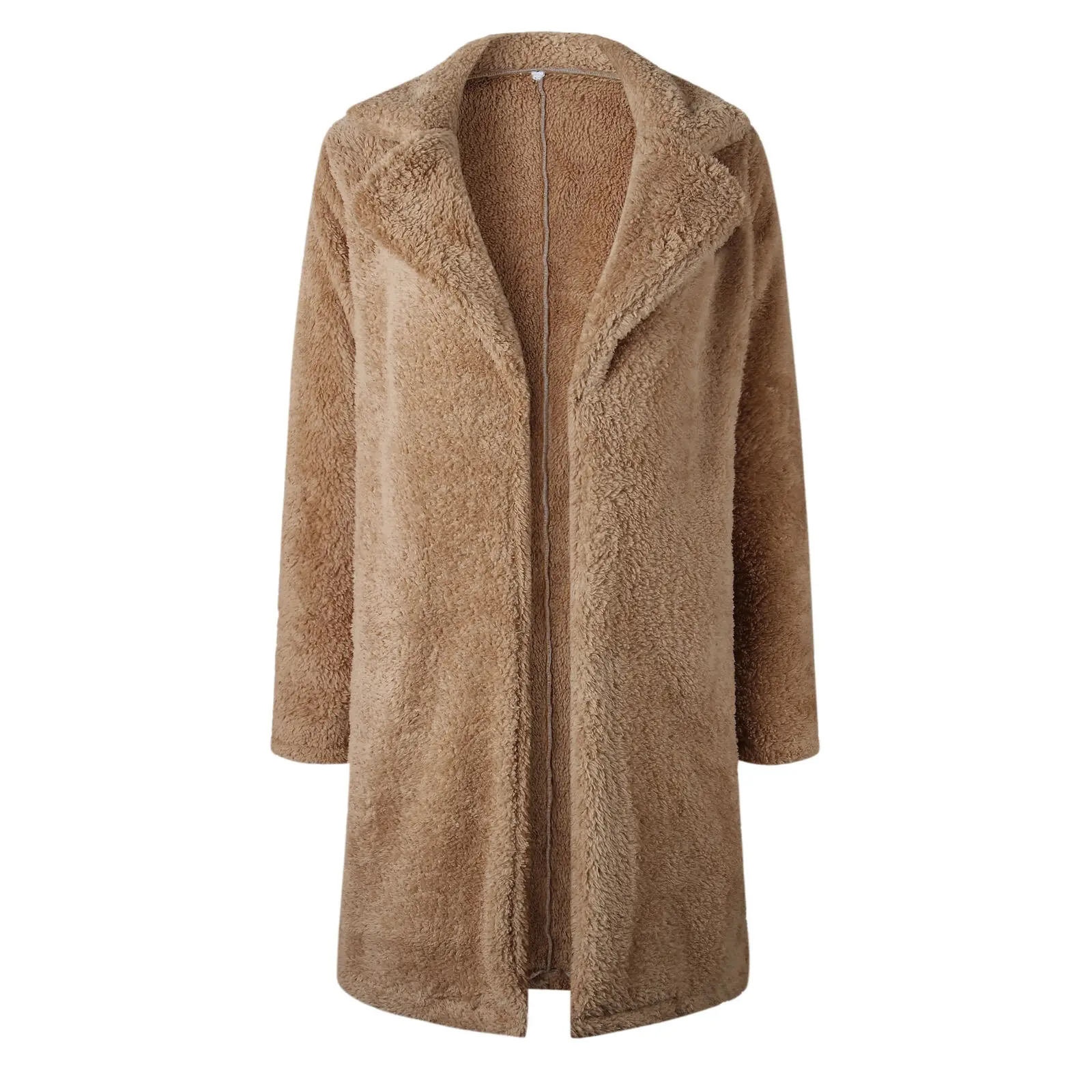 Deep color of camel Женское пальто с отворотом плюшевого мишки из искусственного меха, флисовая куртка, длинное пальто, UK - Цвет: Deep color of camel