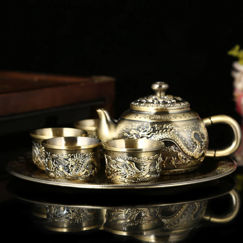 Набор из 6 предметов бронзовый чайный набор в стиле ретро чайник с