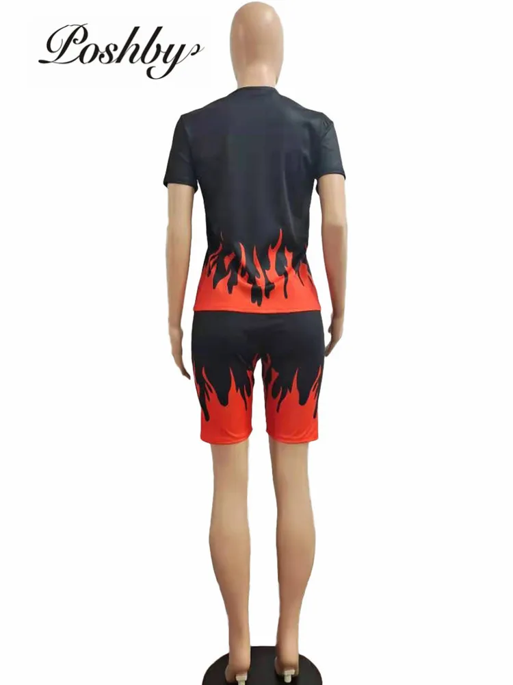 

Poshby Letter Print Short Sleeve Loose T-Shirt+Slim Shorts 2 Pcs Set Casual Sport Women Sets Summer Vacation Streetwear 2021