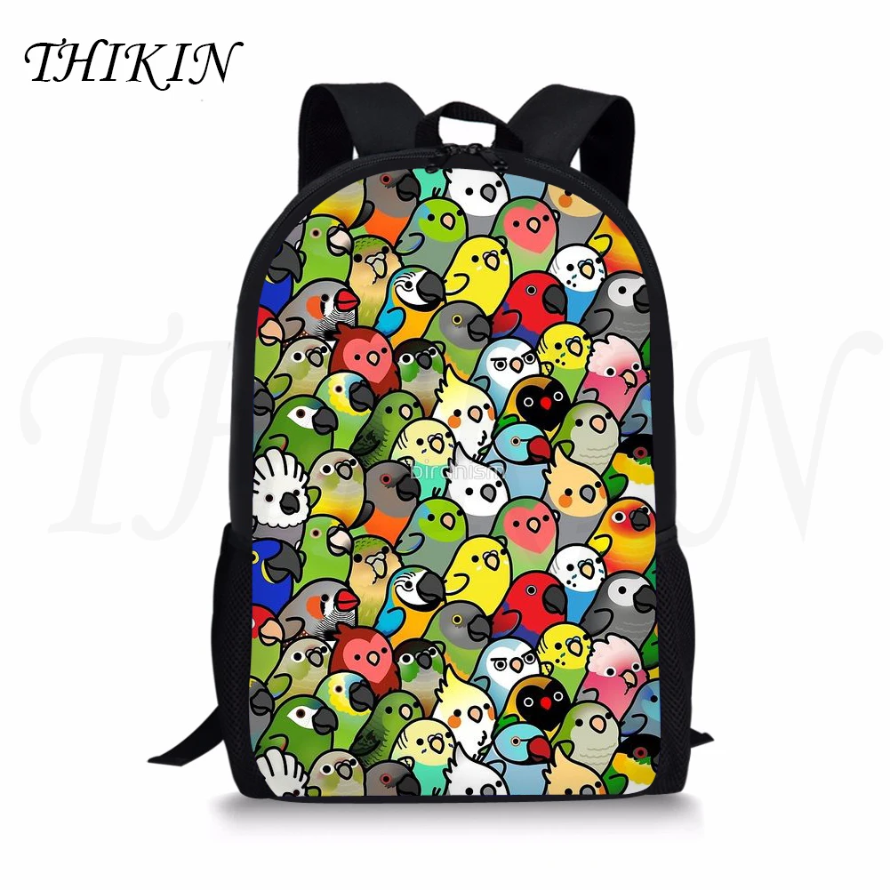 Милый школьный рюкзак THIKIN для девочек с рисунком маленьких попугаев