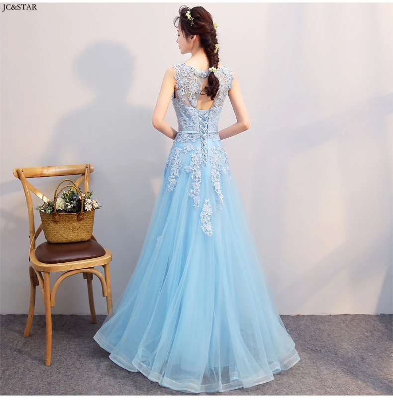 Небесно-голубое для подружки невесты новые платья из тюля расшитые бисером с