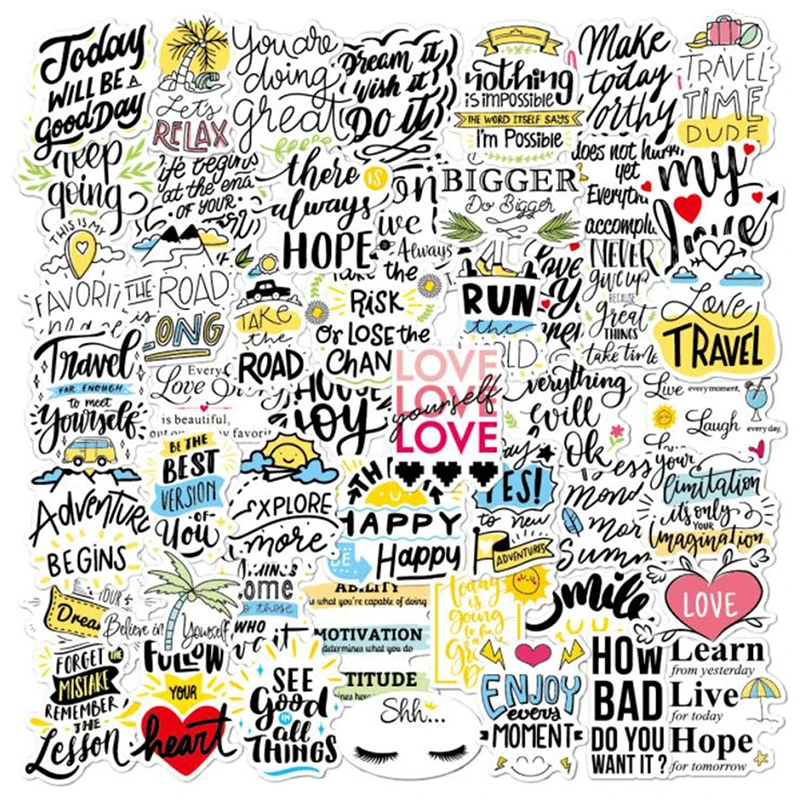

100pcs English Letters Inspirational Quotes Cartoon Sticker For Laptop Computer