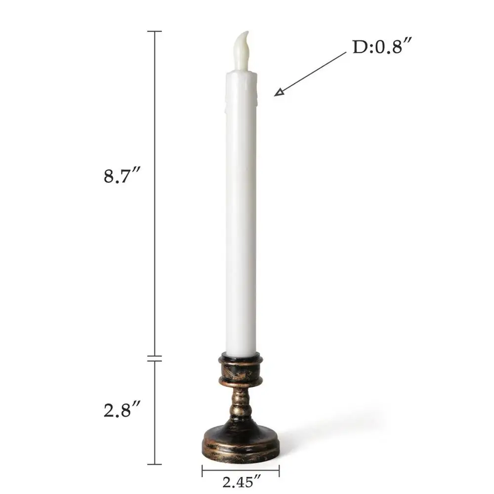 Конусные свечи на батарейках с держателем мерцающие теплые желтые беспламенные