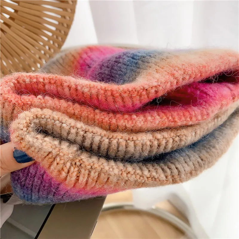 

Rainbow Knitted Woolen Hat Women Autumn And Winter All-Match Warmth Color Matching Hat Korean Pile Woolen Hat Men sombrero