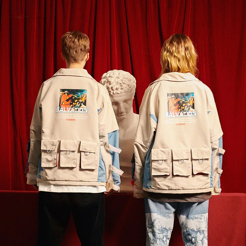 Мужская куртка в стиле хип-хоп Уличная Ретро винтажная Куртка Harajuku с принтом