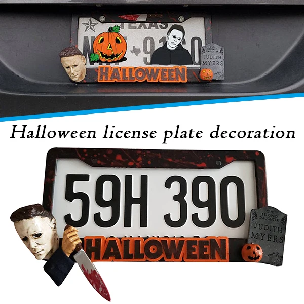 

Рамки номерного знака Майкла Майерса на Хэллоуин, резиновые тематические украшения для Хэллоуина, универсальные автомобильные таблички и ...