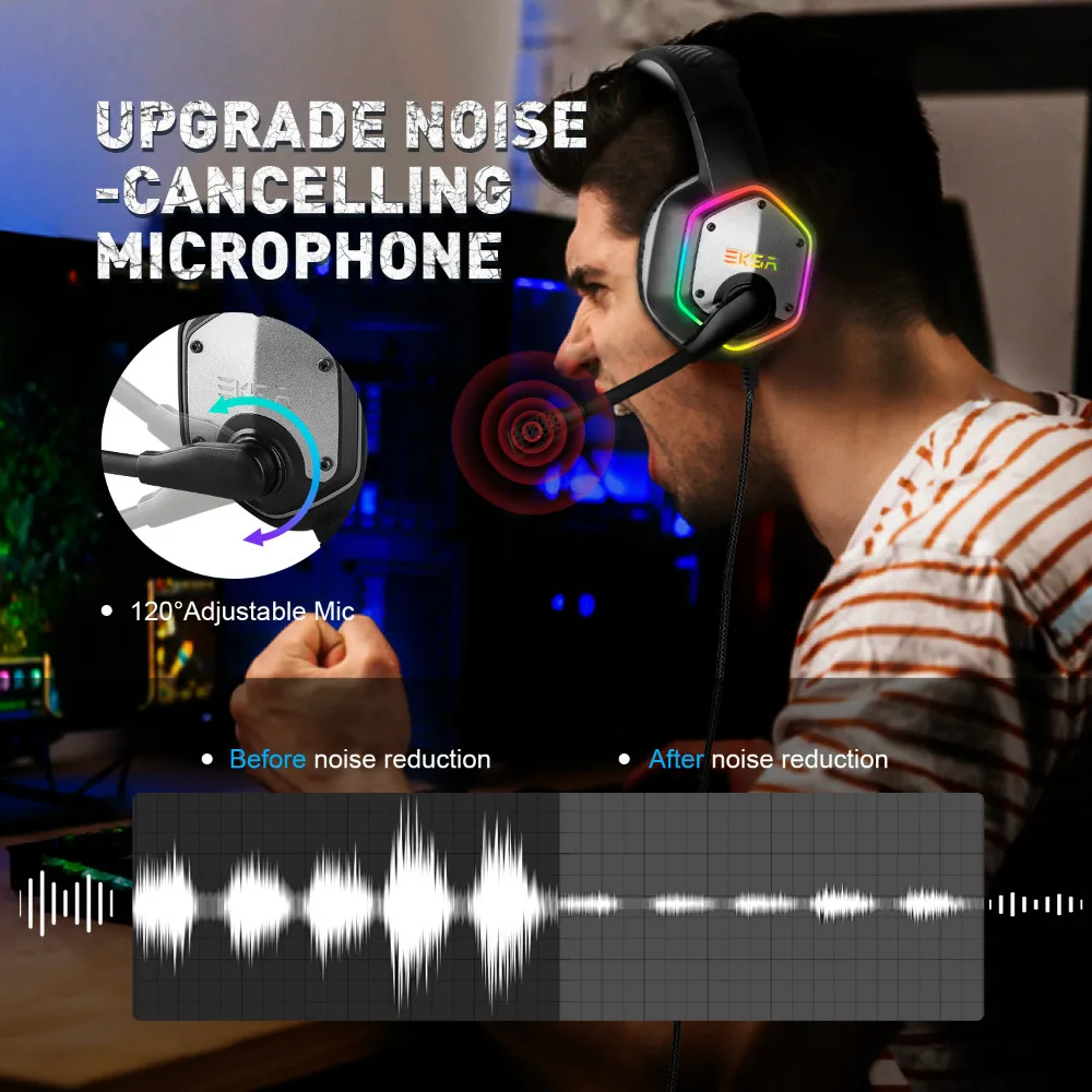 EKSA E1000 7,1 Surround Sound Gaming Headset С микрофоном для PS4/Xbox Один/PC Gamer стерео USB проводных наушников RGB светодиодный светильник