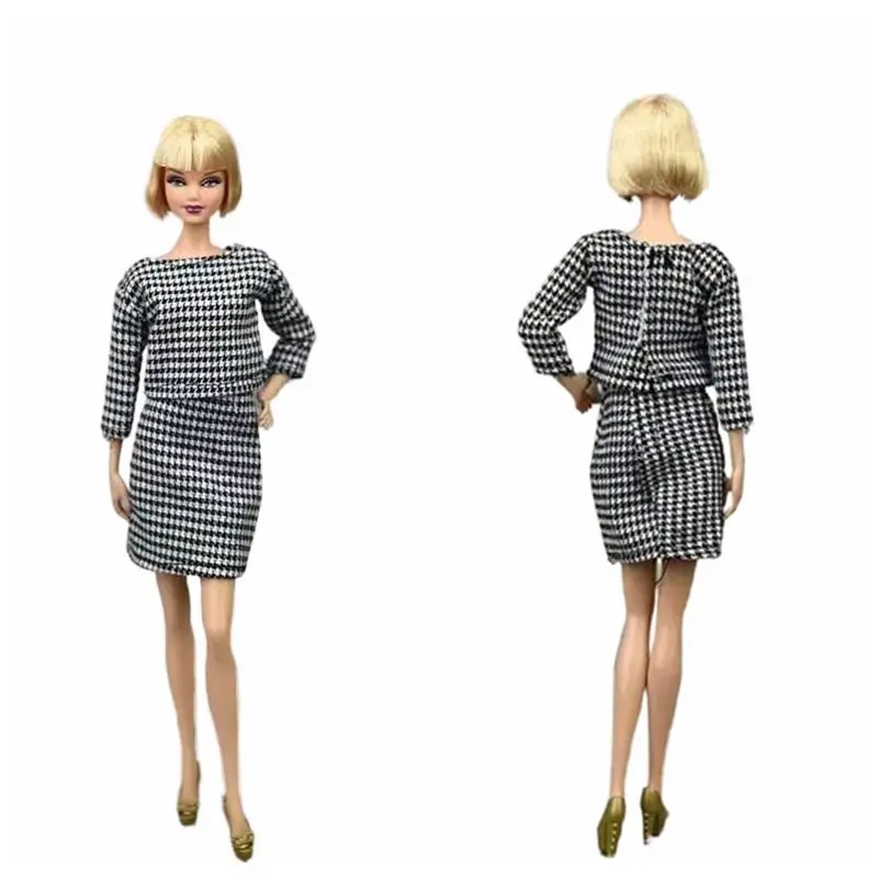

1/6 BJD Clothes Set Fashion Handmade Houndstooth Long Sleeve Shirt Skirt For Barbie Doll Clothes Outfits 30cm Dolls Accessories
