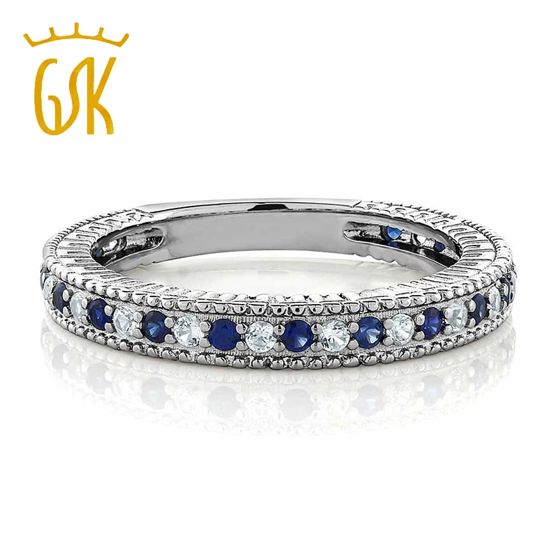GemStoneKing 925 пробы Серебряное женское юбилейное обручальное кольцо, кольцо с синим и белым сапфиром, хорошее ювелирное изделие