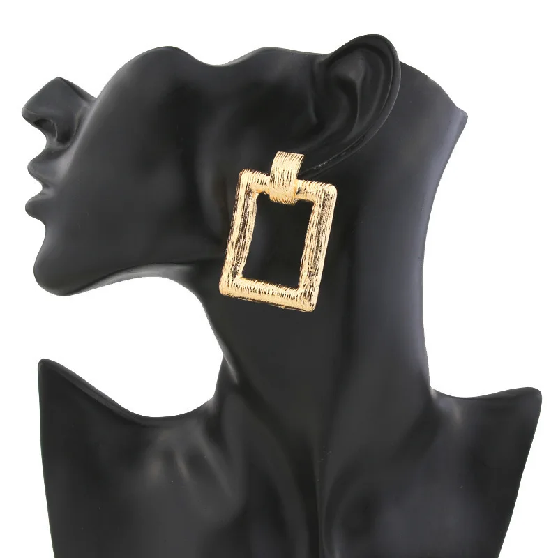 

New punk big square earrings for women Gold silver color exaggerated vintage drop earrings Fashion jewelry accessories wholesale