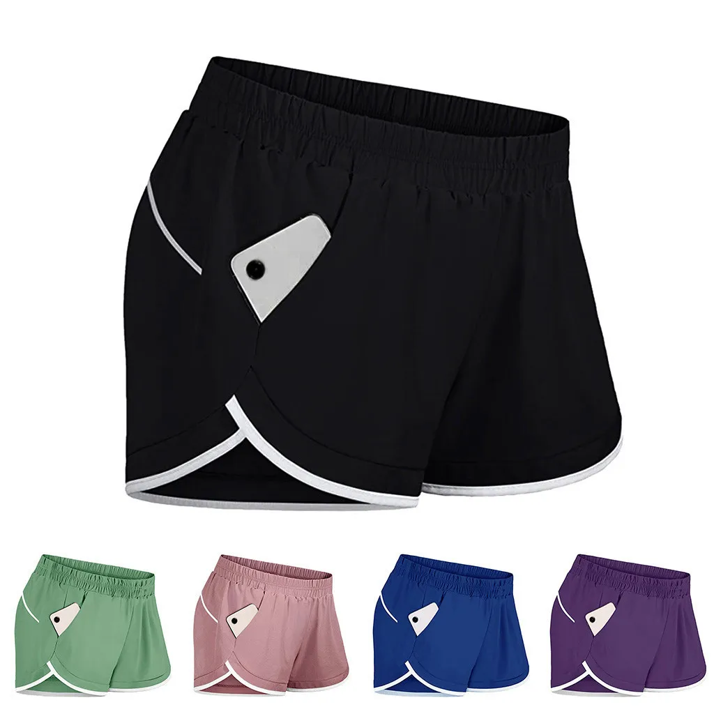 2020 повседневные женские шорты для бега эластичные тренировок с карманами