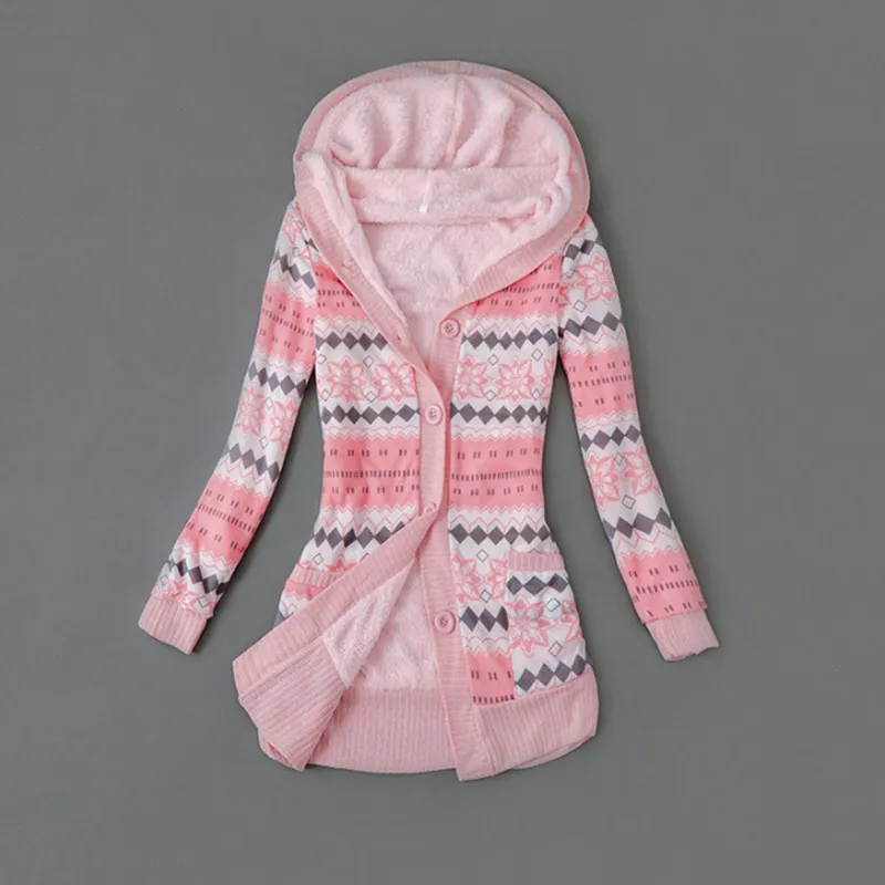 

Womens Knitted Cardigan Sweater 2021 Fashion Hooded Loose Velvet Thick Cardigan Female Winter Long Sleeve Knitted Hooded Sweater