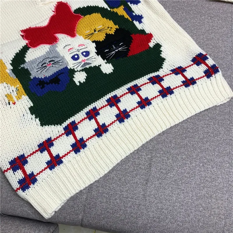 

Sweet Cartoon Knitting Pullovers Tops Women Vintage Loose Fit Casual Sweater Japanese Fashion Long Sleeve Lapel Kawaii Sweaters