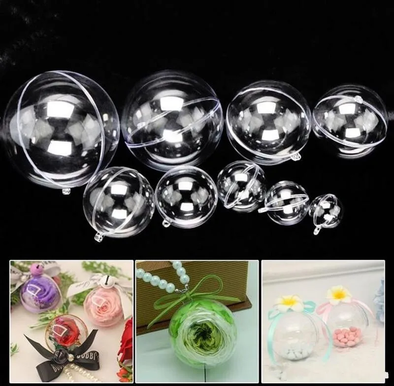 40MM 50mm 60mm 70mm 80mm Classic Transparent Plastic Christmas Ball Clear Wedding Favor Candy Box For Festive Party Supplies