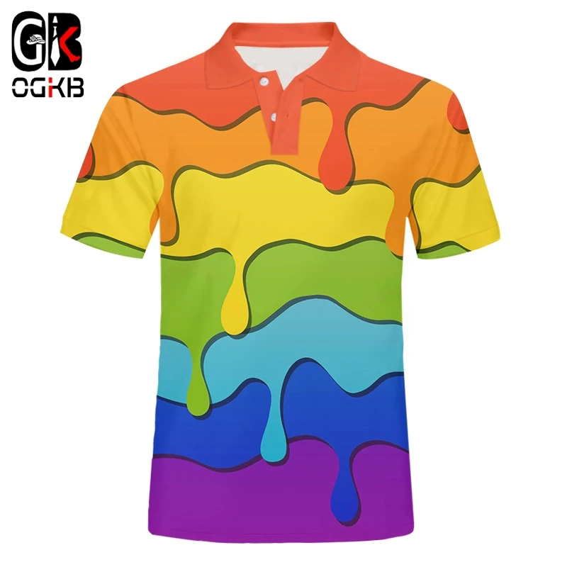 OGKB Европейский/американский размер Мужская Радужная цветная рубашка поло с