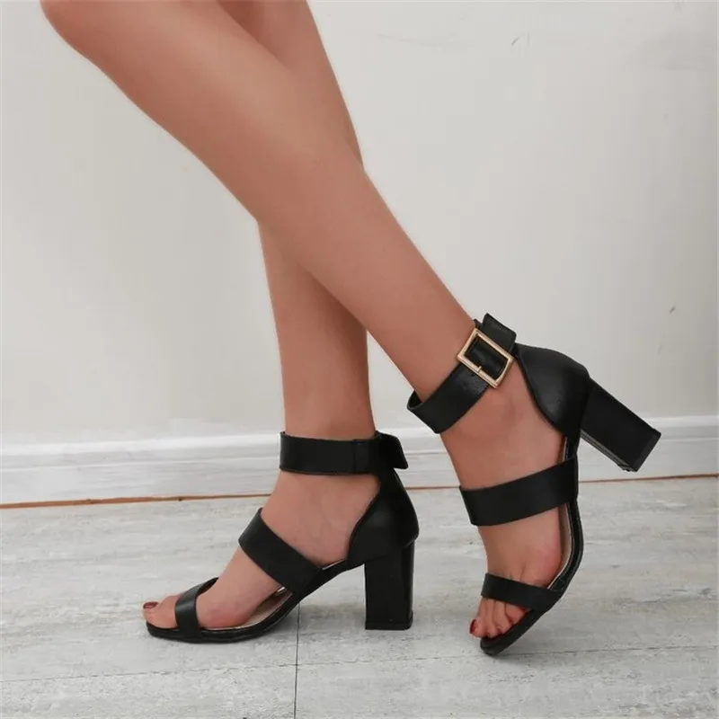 

Women High Heels Sandals Summer Open Toe Gladiator Ladies Shoes Block Heels Buckle Strap Sandals Large Size Zapatos Mujer