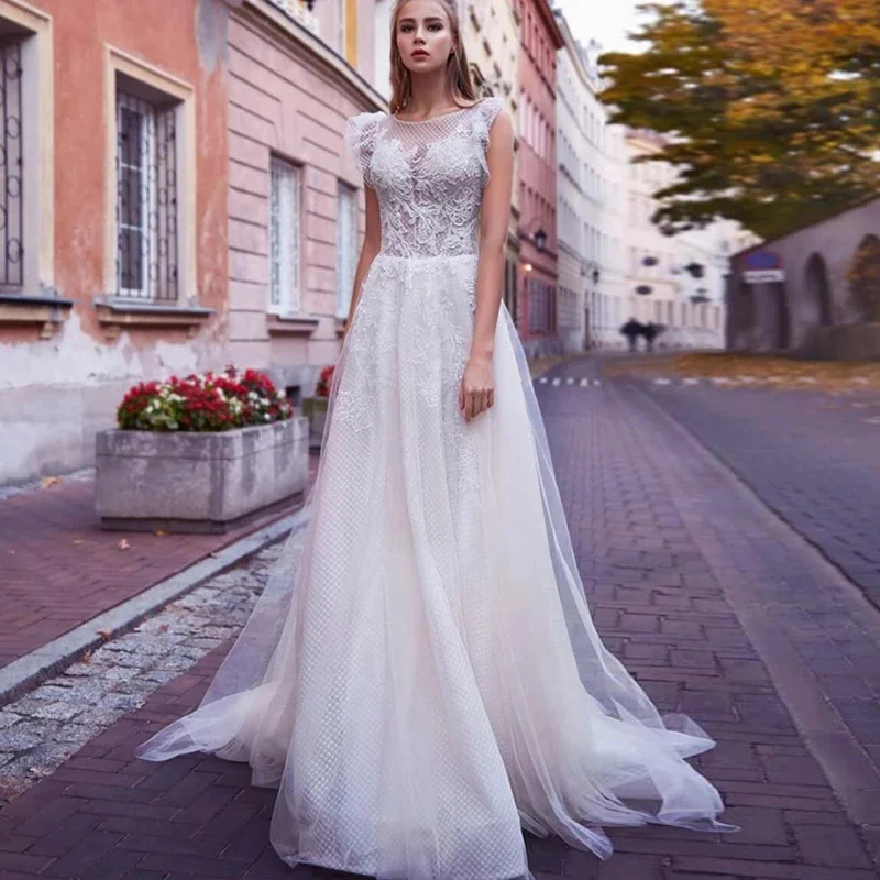 

Женское свадебное платье с кружевной аппликацией Morden, белое пляжное платье А-силуэта со шлейфом без рукавов, 2021