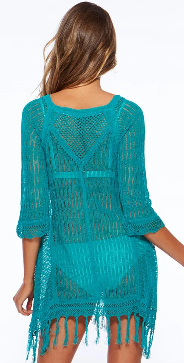 Новое Женское платье с кисточками трикотажное пляжное коротким рукавом