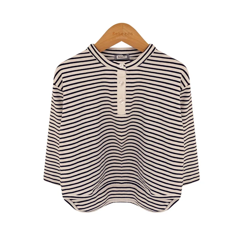 

Fashion 2021 New Hit Boys T-Shirts Toddler Stripe O-Neck Long Sleeve Shirts Korean Childrens Kids Clothes Boys 100% Cotton Tops