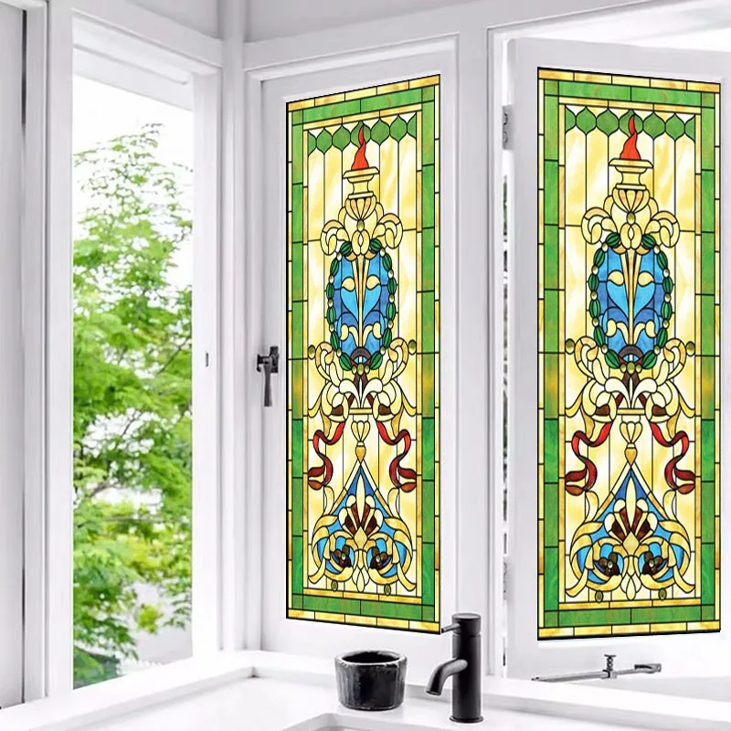 Церковная цветная матовая оконная пленка декоративная витражная наклейка