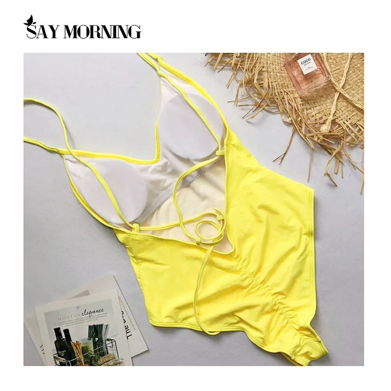 Слитный купальник SAY MORNING с глубоким V-образным вырезом съемные накладки на грудь