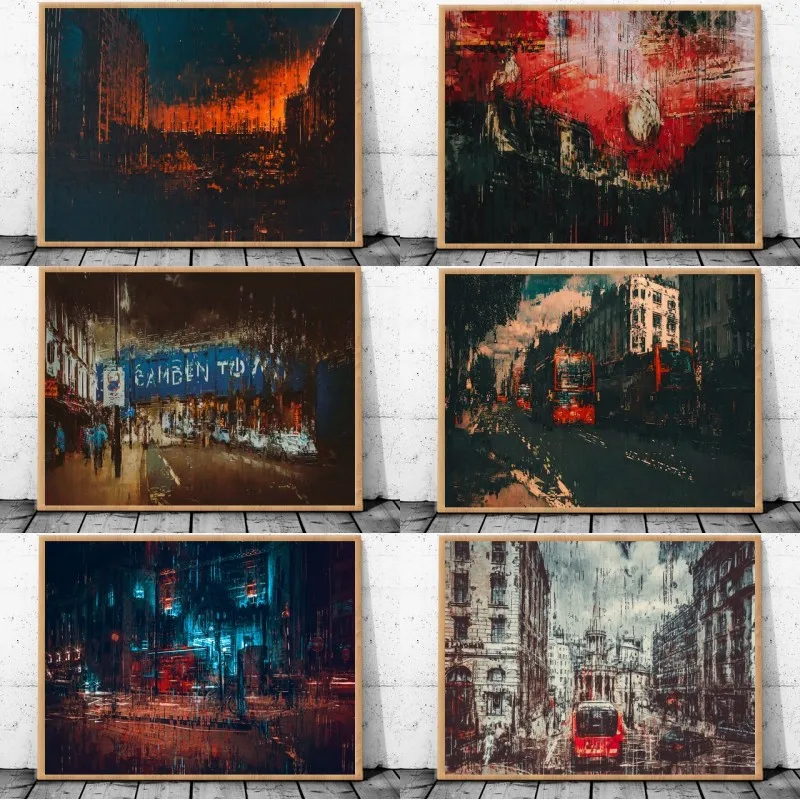 

Red Bus London City Landscape Abstract Retro Poster Canvas Art Print Home Decor