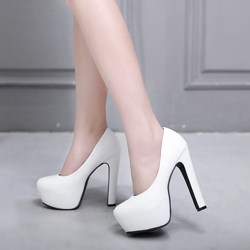 

Туфли-лодочки женские на высоком каблуке, офисные модные пикантные туфли на платформе, без застежки, туфли-лодочки на шпильке, цвет белый/че...