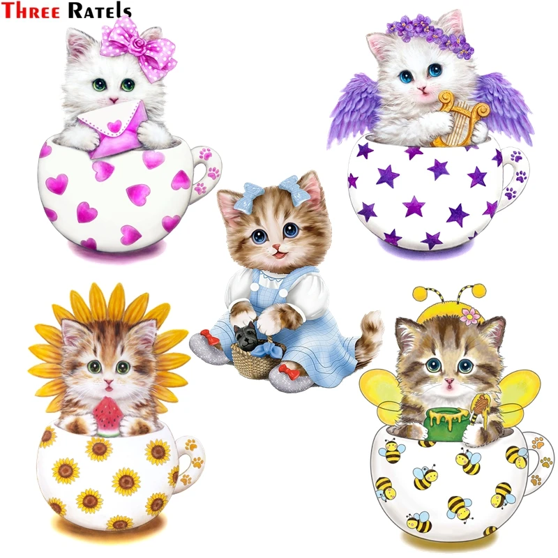 Наклейки с милым котенком Three Ratels FC165 в чашке Vsco водонепроницаемые наклейки для