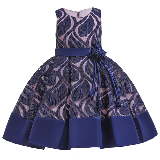 Navy blue С цветочным узором для девочек летние платья для детей платье принцессы для девочек детская одежда Вечеринка платья на свадьбу; vestido, 3, 8, 10 лет - Цвет: Navy blue