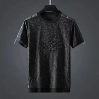 chinese wind dark grain to hualien flap male summer tide embroidered collar bigger sizes loose black male tide with short sleeve