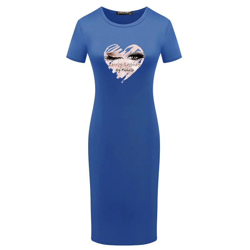 

2020 Women Sexy Bodycon Dress Short Sleeve Vogue Love Print O Neck Slim Summer Vintage Party Club Woman Dresses Vestidos Robes