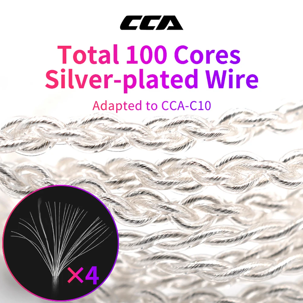 100 ядер посеребренный шумоподавление HiFi 3 5 мм разъем для кабеля наушников CCA-C10/C10