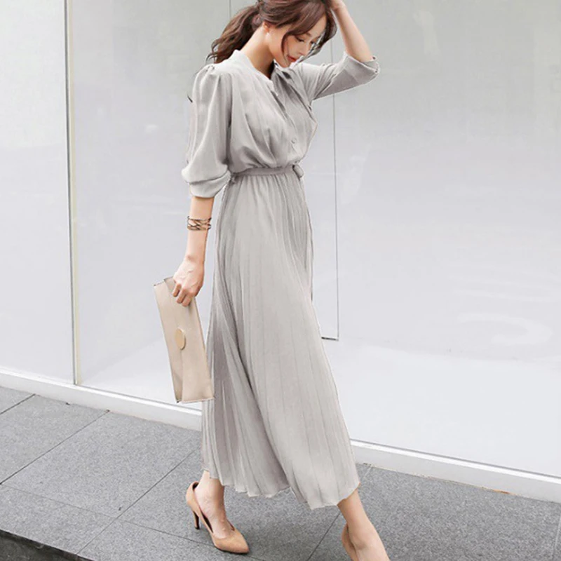 2021 весенний однобортный шифоновое платье женское плиссированное Платья с