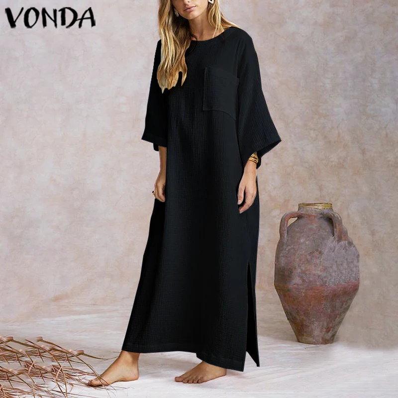 Элегантное женское однотонное длинное платье VONDA из 2021 хлопка винтажное богемное