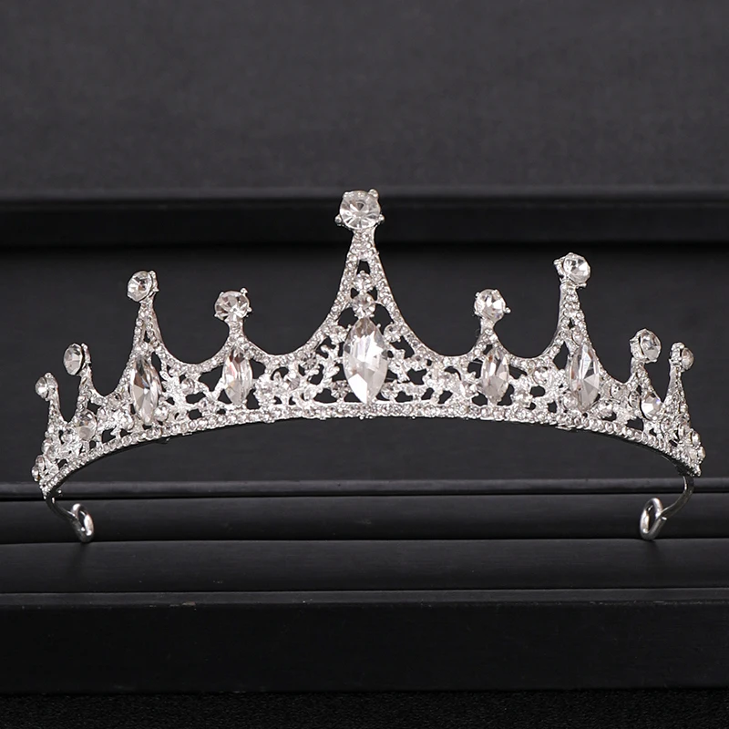 Silver Трендовая свадебная корона для невесты, головной убор золотого и серебряного цвета в стиле барокко, хрустальные диадемы и короны, свадебная тиара, аксессуары для волос - Окраска металла: Silver