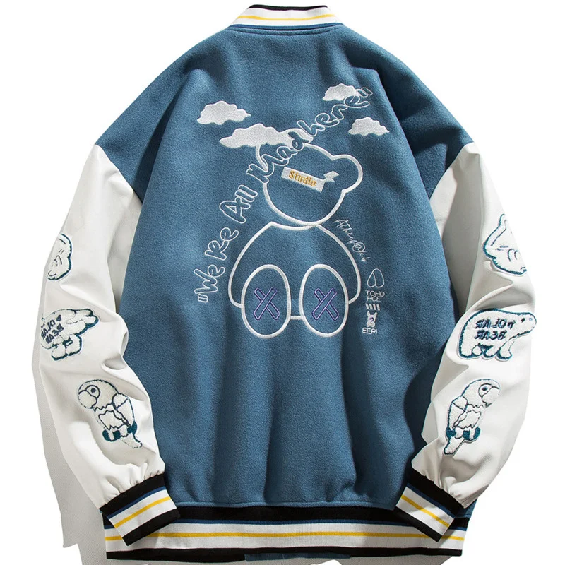 

Куртка-бомбер в стиле хип-стрит, куртка-бомбер с вышивкой в виде животных, однобортная бейсбольная куртка в студенческом стиле для пар