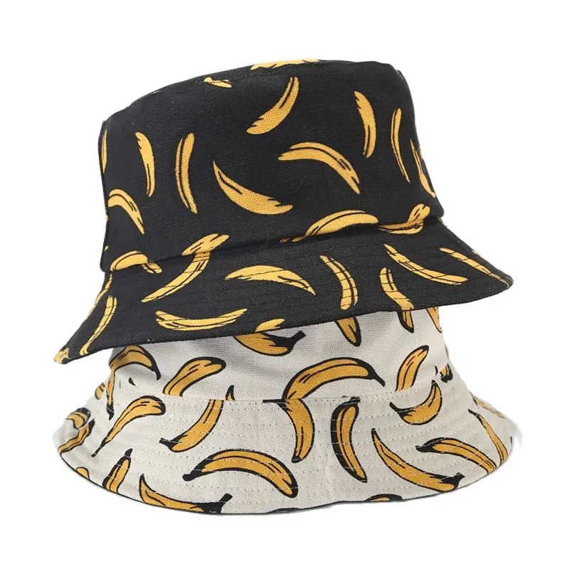 

Panama Bucket Hat For Women Man Summer Banana Print Yellow Bob Cap Hip Hop Gorros Fishing Shading Fisherman Hats