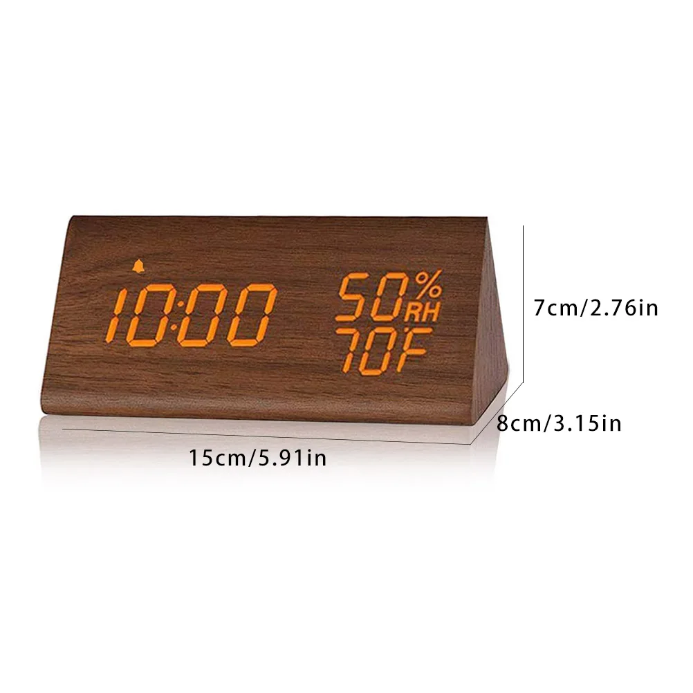 

Digital Alarm Clock LED Wooden Electronic Alarm Clock Display Sound Control Temperature Humidity for Bedside Office Table Decor
