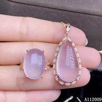 kjjeaxcmy fine jewelry 925 sterling silver inlaid natural rose quartz gemstone popular ring necklace pendant set support test