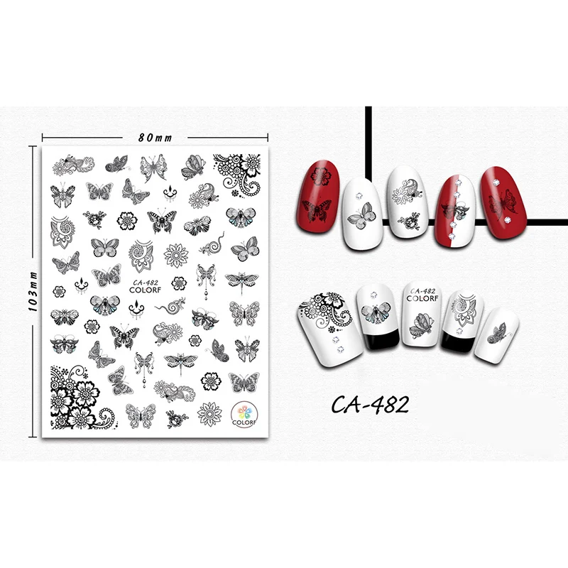 3D наклейки для дизайна ногтей в виде бабочек украшения смешанные красочные узоры