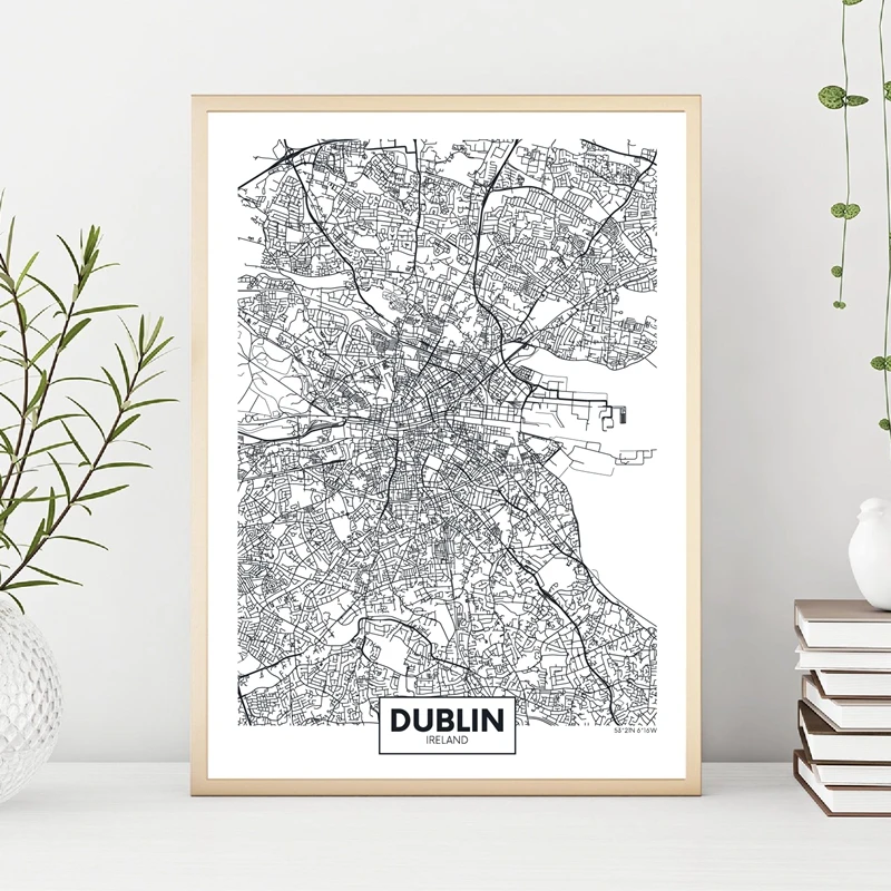 Домашний декор Дублина город карта постер настенная живопись холст улица