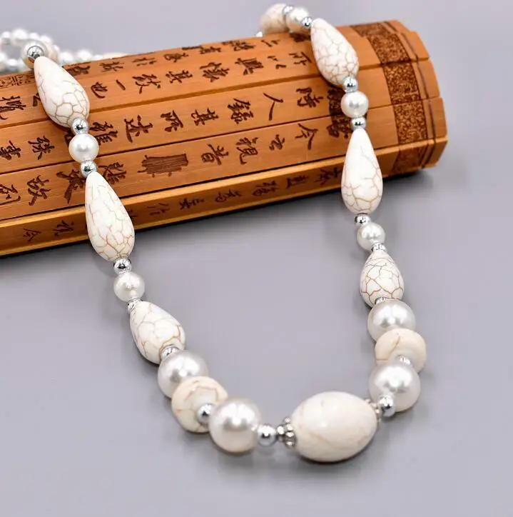 

Blue Round Fake Pearl Teardrop-shaped Beads Pendant Statement Necklace Long Initial Punk Chocker