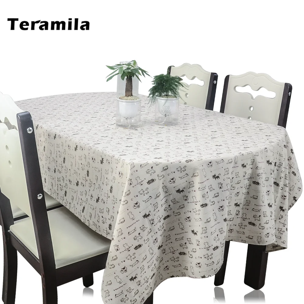 

Teramila Thick Linen Tablelcoth With Lace Cats Design Dining Table Clothes For Home Party Kitchen Rectangular Round Table Covers