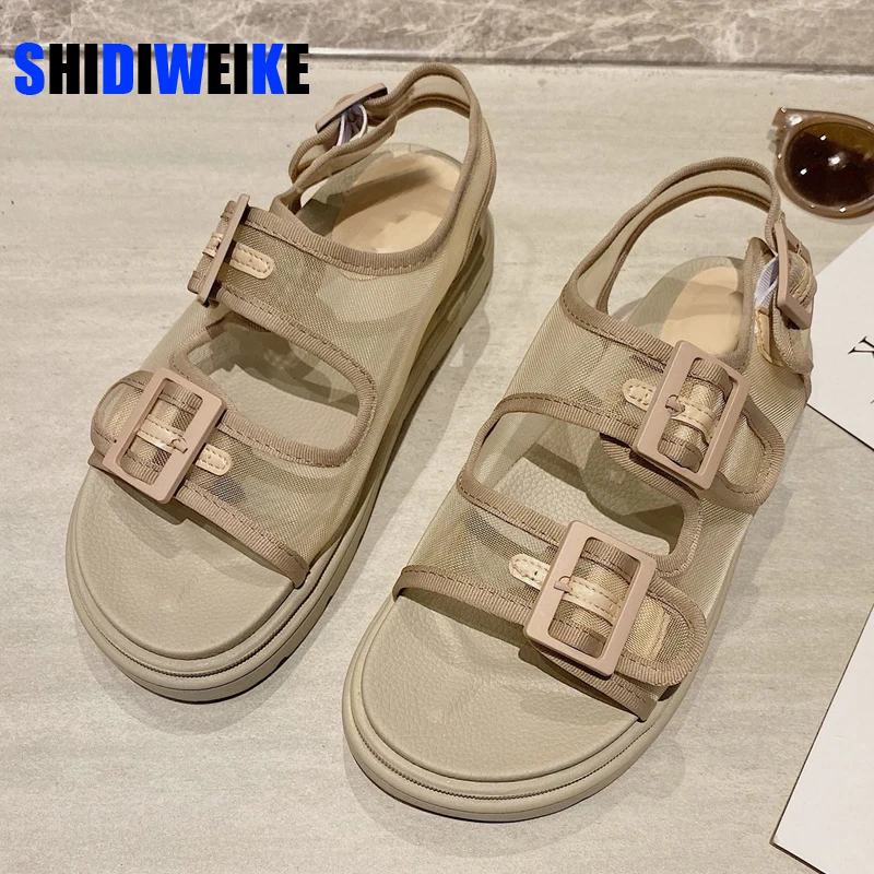 

New Summer Women Platform Sandals Casaul Shoes Chunky Leather Sandals Outdoor Beach Sandals Women's Flat Sandals AC857