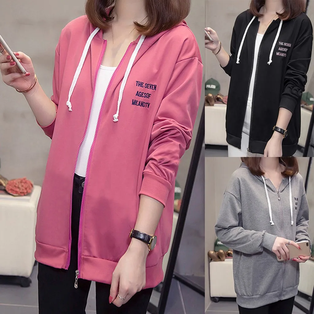 Модный женский кардиган с капюшоном и надписью блузка длинным рукавом