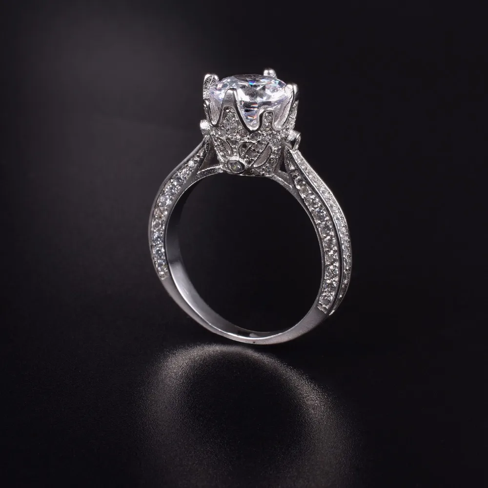 Женское кольцо из серебра 100% пробы с инкрустацией 8 мм 3 карата|Кольца| |