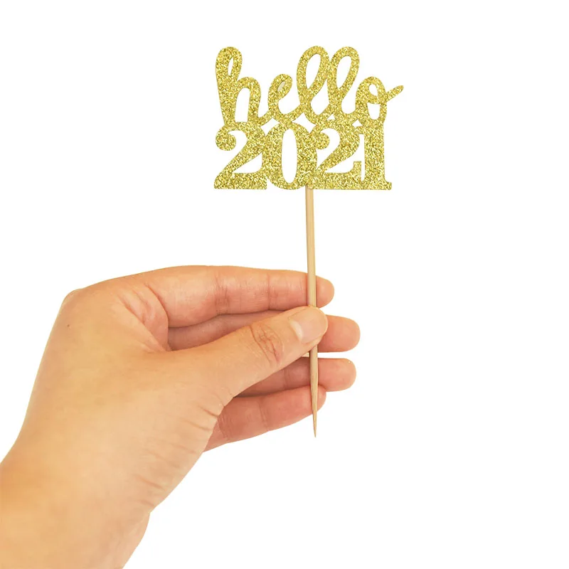 12 шт./лот Hello 2021 Новогодняя бумага для кексов с буквами Топпер десертное украшение