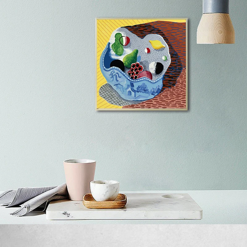 Изображение фруктов Давида хокни в китайской миска Подсолнухи холст печатный